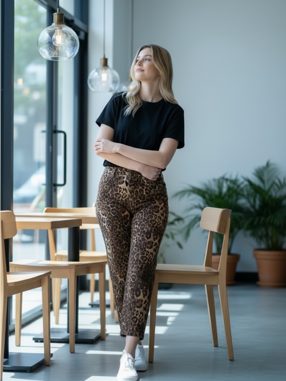 NWT Oddi Leopard Print High-Rise Wide Barrel Leg Pants - Brown - Picture 4 of 4